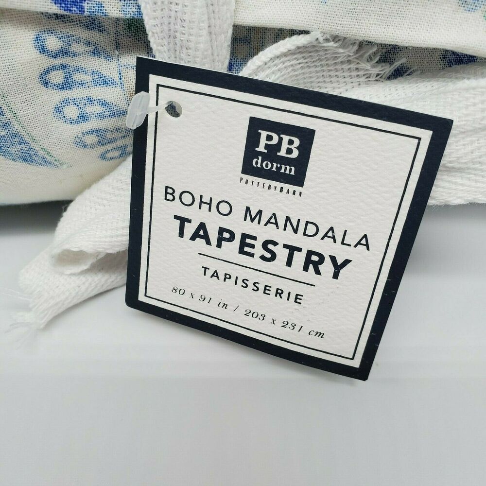 Pottery Barn Dorm Mandala Hanging Tapestry Blue Green 80" x 90" NEW BOHO